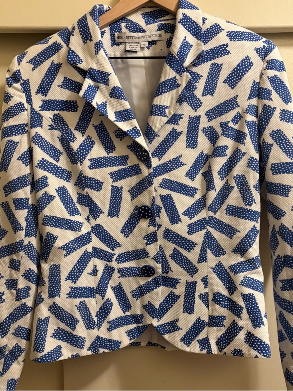 VTG 80’s Anne Crimmins for Umi Collections. White & Blue Patterned Blazer  6